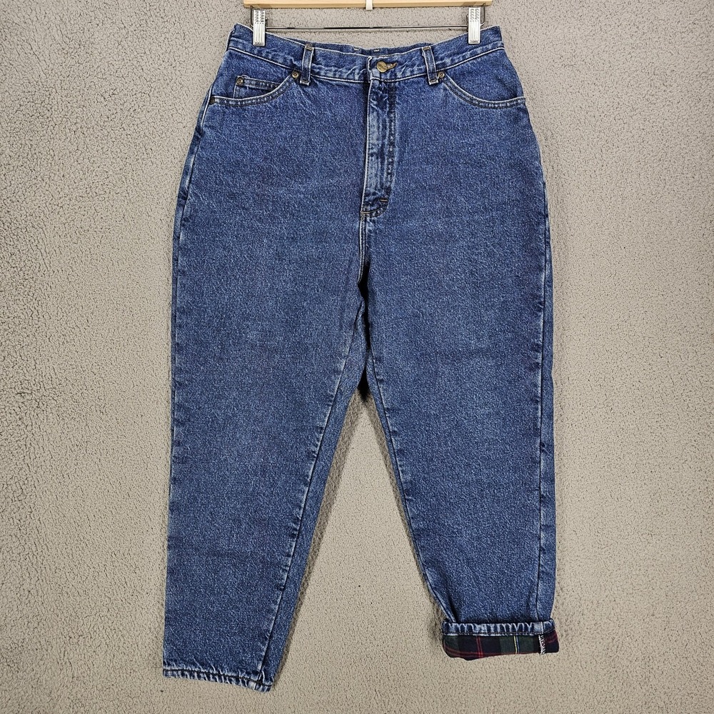Vintage LL Bean Flannel Lined Jeans Womens 16 Petite Blue Denim Made USA Outdoor